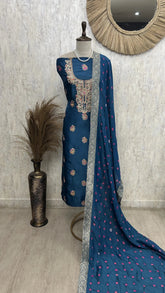Unstitched Dola Silk Suit Set With Dola Silk Dupatta