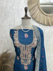 Unstitched Dola Silk Suit Set With Dola Silk Dupatta