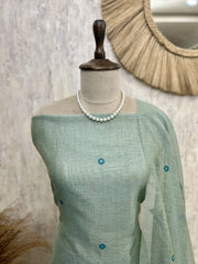 Linen Unstitched Suit Set With Linen Dupatta