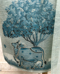 Linen Unstitched Suit Set With Linen Dupatta