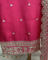 Unstitched Silk Suit Set With Silk Dupatta