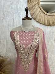 Unstitched Maheshwari Suit Set Featuring Organza Dupatta