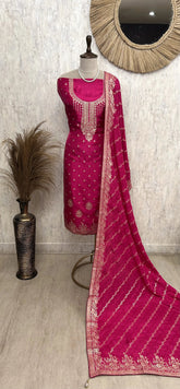 Dola Silk Unstitched Suit Set With Dola Silk Dupatta