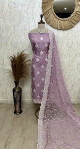 Glass Organza Unstitched Suit Set With Glass Organza Dupatta