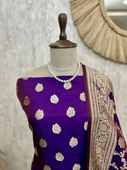 Banarasi Silk Unstitched Suit Set With Banarasi Silk Dupatta