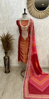 Tissue Unstitched Suit Set With Tissue Dupatta