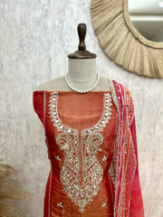 Tissue Unstitched Suit Set With Tissue Dupatta