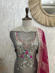 Tissue Unstitched Suit Set Featuring Organza Dupatta