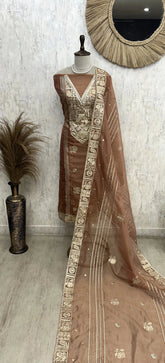 Tissue Organza Unstitched Suit Set With Tissue Organza Dupatta
