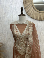 Tissue Organza Unstitched Suit Set With Tissue Organza Dupatta