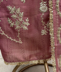 Silk Unstitched Suit Set Featuring Tissue Dupatta