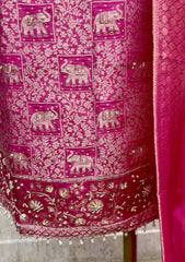 Brocade Silk Unstitched Suit Set Featuring Organza Dupatta