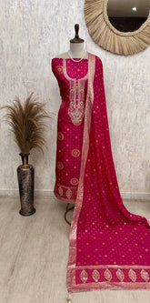 Unstitched Dola Silk Suit Set Featuring Dola Silk Dupatta