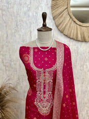 Unstitched Dola Silk Suit Set Featuring Dola Silk Dupatta