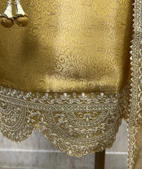 Brocade Silk Unstitched Suit Set Comes With Handy Potli & Featuring Organza Dupatta