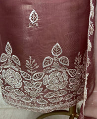 Glass Organza Unstitched Suit Set With Glass Organza Dupatta