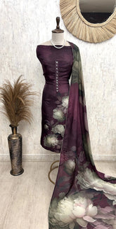 Crepe Unstitched Suit Set With Crepe Dupatta