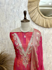 Organza Unstitched Suit Set With Organza Dupatta