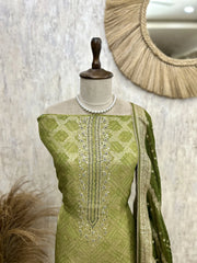 Tissue Unstitched Suit Set Featuring Dola Silk Dupatta