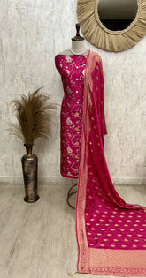 Dola Silk Unstitched Suit Set Featuring Weaving Work