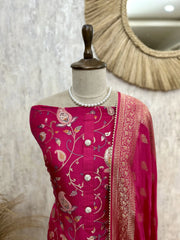 Dola Silk Unstitched Suit Set Featuring Weaving Work
