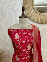 Dola Silk Unstitched Suit Set Featuring Weaving Work