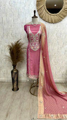 Crush Tissue Unstitched Suit Set With Crush Tissue Dupatta