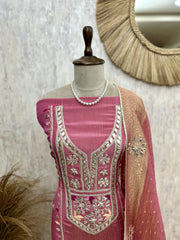 Crush Tissue Unstitched Suit Set With Crush Tissue Dupatta