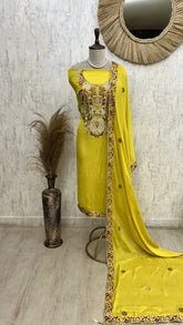 Chinnon Unstitched Suit Set With Chinnon Dupatta