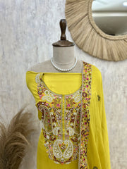 Chinnon Unstitched Suit Set With Chinnon Dupatta