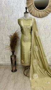 Tissue Unstitched Suit Set With Tissue Dupatta