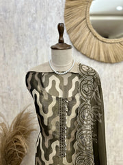 Tissue Organza Unstitched Suit Set With Organza Dupatta