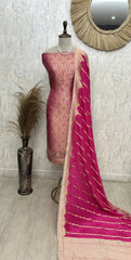 Brocade Silk Unstitched Suit Set featuring Silk Dupatta