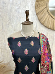 Silk Unstitched Suit Set Featuring Silk Dupatta