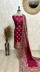 Silk Unstitched Suit Set Featuring Silk Dupatta