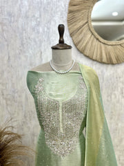 Tissue Unstitched Suit Set Featuring Brocade Tissue Dupatta