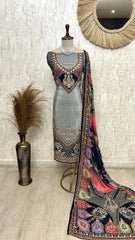 Crepe Unstitched Suit Set Featuring Chinnon Dupatta