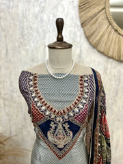 Crepe Unstitched Suit Set Featuring Chinnon Dupatta