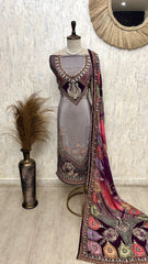 Crepe Unstitched Suit Set Featuring Chinnon Dupatta