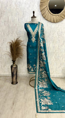 Tussar Silk Unstitched Suit Set With Tussar Silk Dupatta