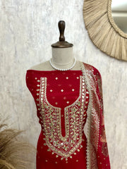 Organza Unstitched Suit Set Featuring Gota Work