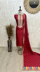 Dola Silk Unstitched Suit Set Featuring Dola Silk Dupatta