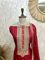 Dola Silk Unstitched Suit Set Featuring Dola Silk Dupatta