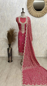 Tissue Unstitched Suit Set With Tissue Dupatta