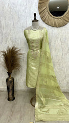 Tissue Unstitched Suit Set With Tissue Dupatta