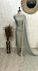 Chiffon Organza Unstitched Suit Set With Chiffon Organza Dupatta