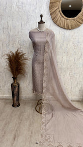 Chiffon Organza Unstitched Suit Set With Chiffon Organza Dupatta