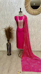 Dola Silk Unstitched Suit Set Featuring Dola Silk Dupatta