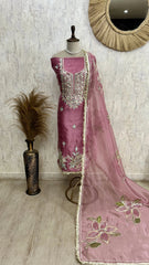 Glass Organza Unstitched Suit Set Featuring Glass Organza Dupatta