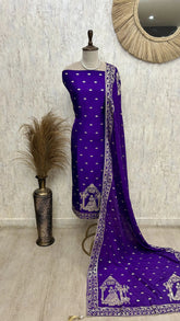 Karwa Chauth Special Dola Silk Unstitched Suit Set